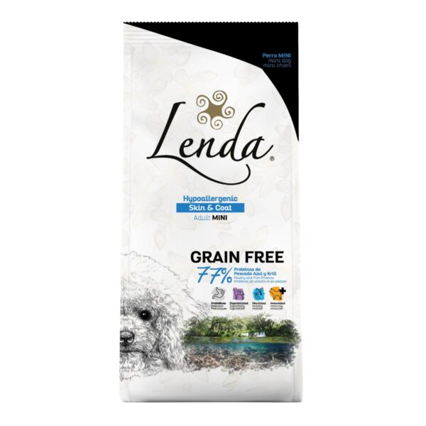 Croquettes au poisson pour les petits chiens adultes - Lenda Natural Grain-Free Mini Hypoallergenic Skin & Coat pour Chiens - Nutrition Complète et Sans Céréales - Nutrition complète et équilibrée - Digestion améliorée - Support articulaire - Ingrédients naturels et hypoallergéniques - Peau saine et pelage brillant