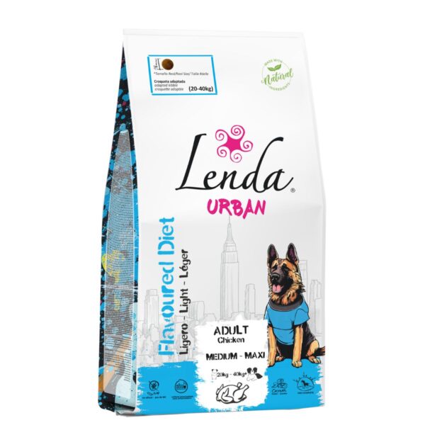 Lenda Urban Flavoured Diet - Light, recette savoureuse et faible en calories pour chiens, avec 32 % de viande et des suppléments pour la santé articulaire.