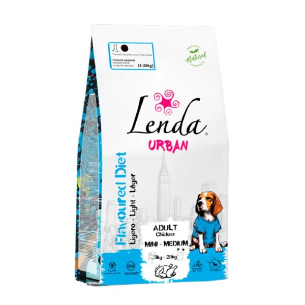 Lenda Urban Flavoured Diet - Light, recette savoureuse et faible en calories pour chiens, avec 32 % de viande et des suppléments pour la santé articulaire.